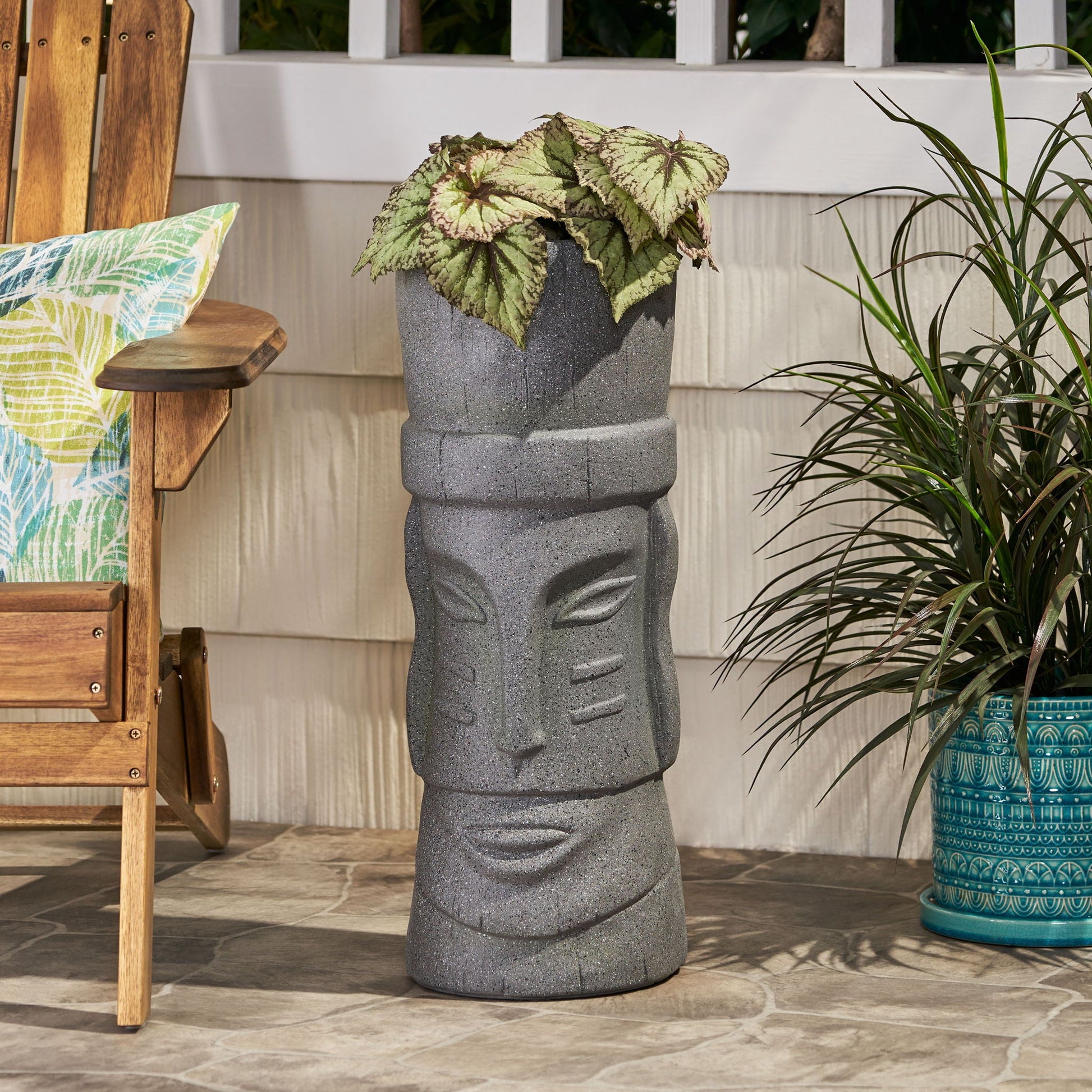 HouseOfZazla Classic Flower Planter magnesium oxide stone gray, tall tapered outdoor pot on Tampa Home & Garden Store
