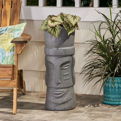 HouseOfZazla Classic Flower Planter magnesium oxide stone gray, tall tapered outdoor pot on Tampa Home & Garden Store