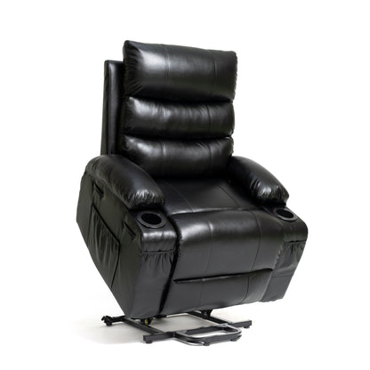 Large black leather electric lift recliner with massage and heat by HouseOfZazla, cup holders on Tampa Home & Garden Store