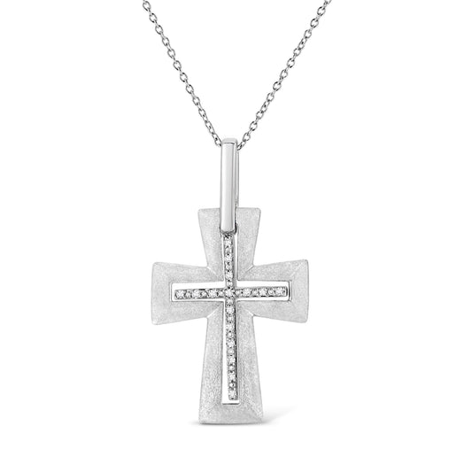 Sterling silver cross pendant with prong-set diamond accents on an 18in chain I-J color on Tampa Home & Garden Store