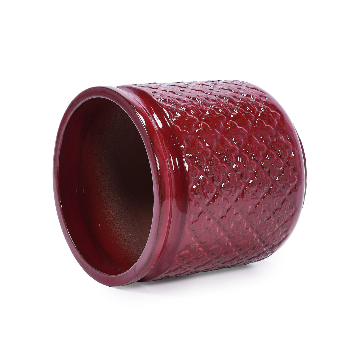 Bean Paste Red Ceramic Flowerpot Set, 3-piece diamond-pattern planters by HouseOfZazla on Tampa Home & Garden Store