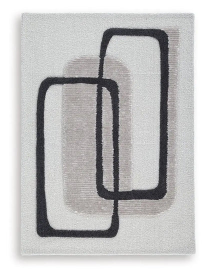 Davismour rug by Unique Piece Furniture; neutral beige area rug with black abstract loops on Tampa Home & Garden Store