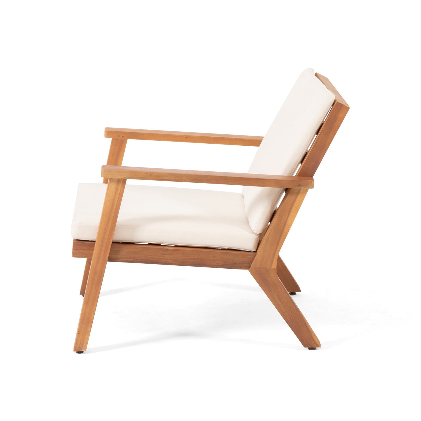 Outdoor club chair with cushion, natural wood frame, cream cushions, HouseOfZazla on Tampa Home & Garden Store