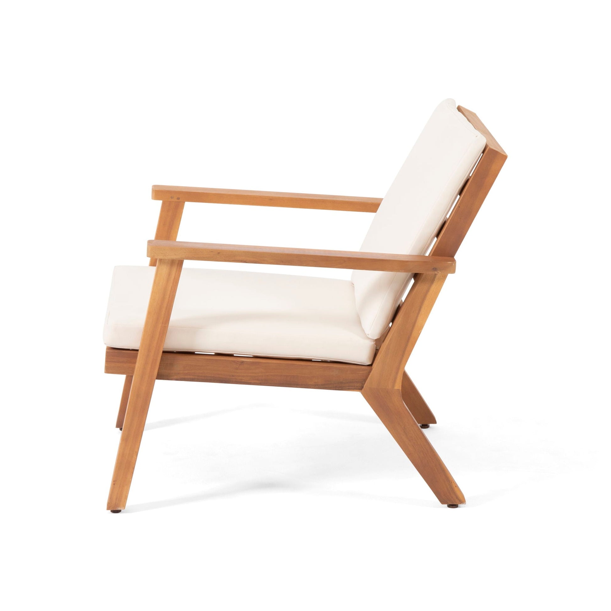 Outdoor club chair with cushion, natural wood frame, cream cushions, HouseOfZazla on Tampa Home & Garden Store