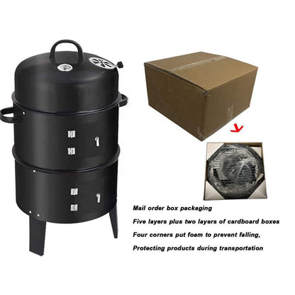 Outdoor double-layer charcoal wood-fired stove by HouseOfZazla, black metal two-tier smoker on Tampa Home & Garden Store