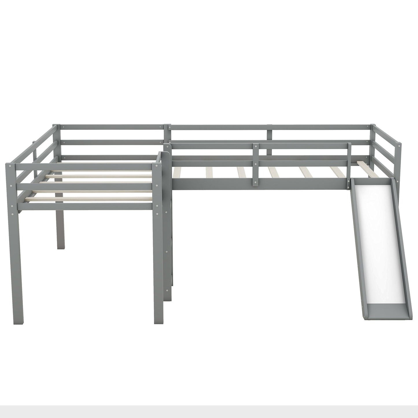 L-shaped loft bed with ladder and slide gray metal frame HouseOfZazla on Tampa Home & Garden Store