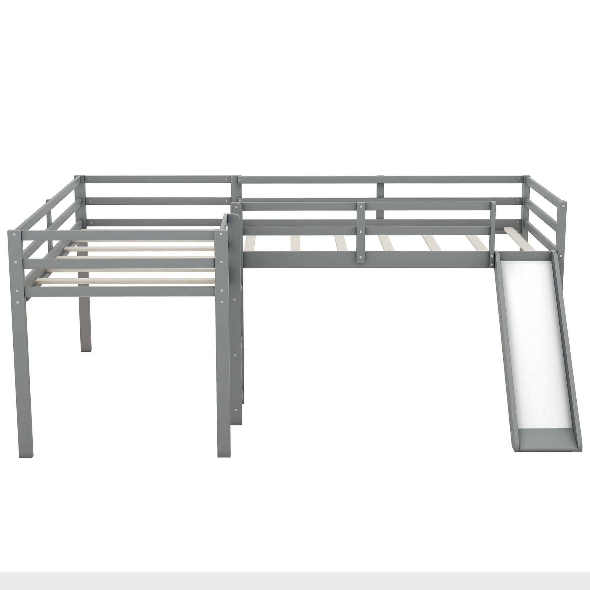 L-shaped loft bed with ladder and slide gray metal frame HouseOfZazla on Tampa Home & Garden Store
