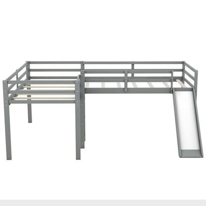 L-shaped loft bed with ladder and slide gray metal frame HouseOfZazla on Tampa Home & Garden Store