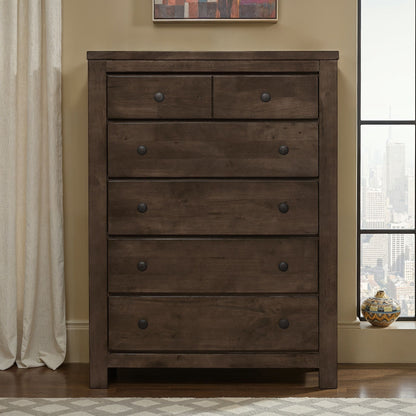 Brown 5-drawer accent chest in dark wood for spacious storage on Tampa Home & Garden Store