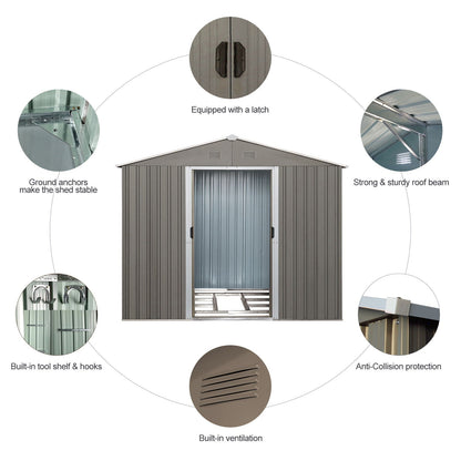 Galvanized Outdoor Metal Storage Shed and Gray
