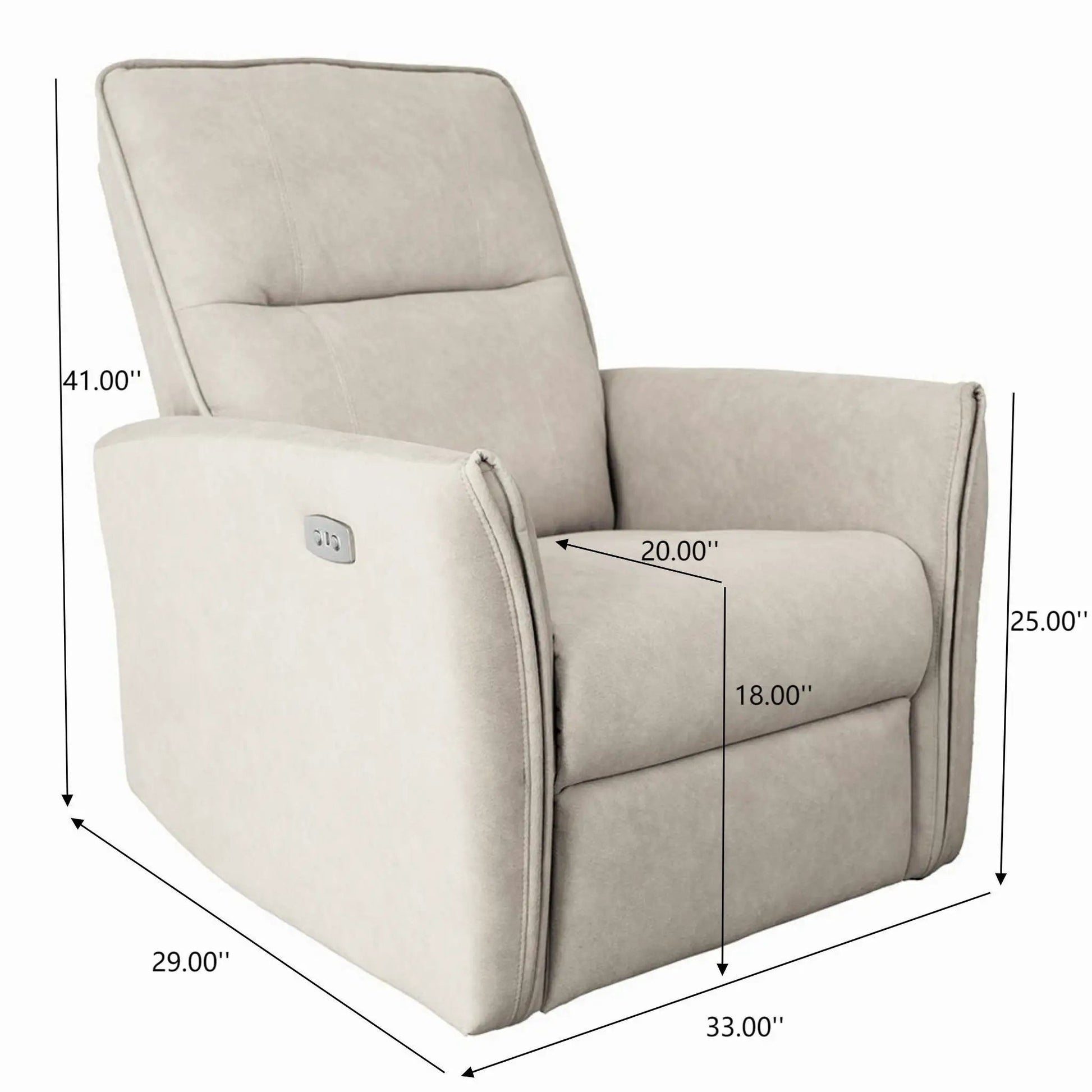 Asheville suede recliner chair in beige with plush back and side lever on Tampa Home & Garden Store