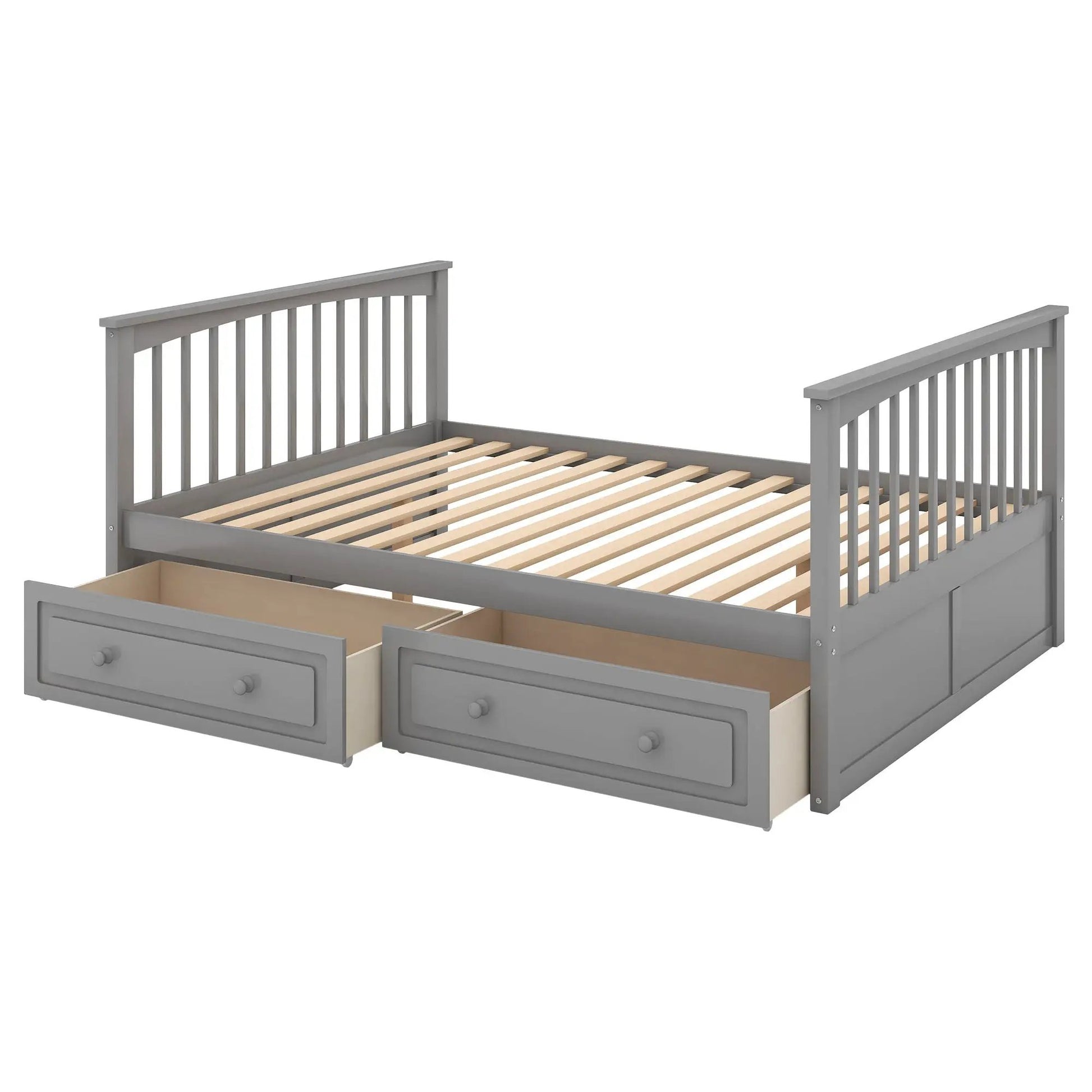 Bunk Bed With Drawers gray finish with two front drawers and slatted bed base convertible on Tampa Home & Garden Store