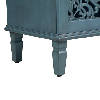 60in Antique Buffet Cabinet teal finish with intricate floral carvings and ornate turned legs on Tampa Home & Garden Store