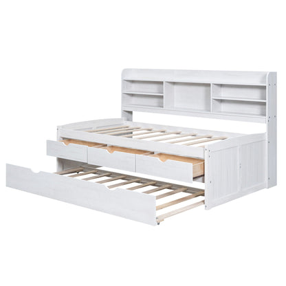 White captain bed with built-in bookshelves, 3 storage drawers and a trundle by HouseOfZazla on Tampa Home & Garden Store
