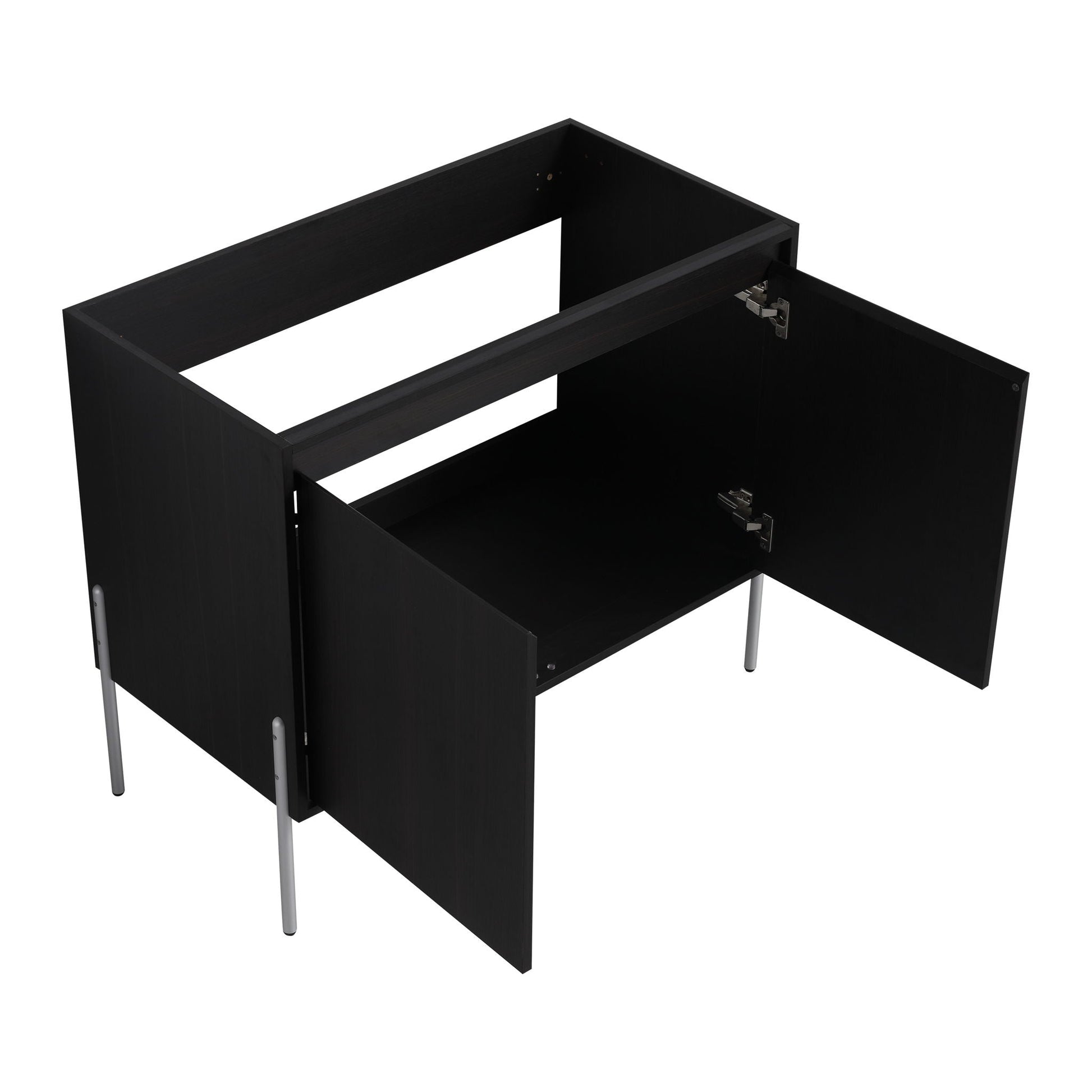Freestanding bathroom vanity by HouseOfZazla black cabinet with open storage and metal legs on Tampa Home & Garden Store
