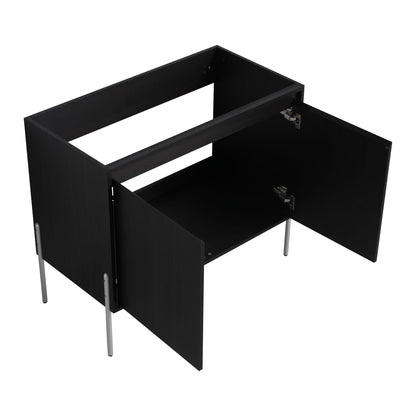 Freestanding bathroom vanity by HouseOfZazla black cabinet with open storage and metal legs on Tampa Home & Garden Store