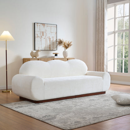 The Cloud Curved 3 Seater Chenille Sofa In Snow