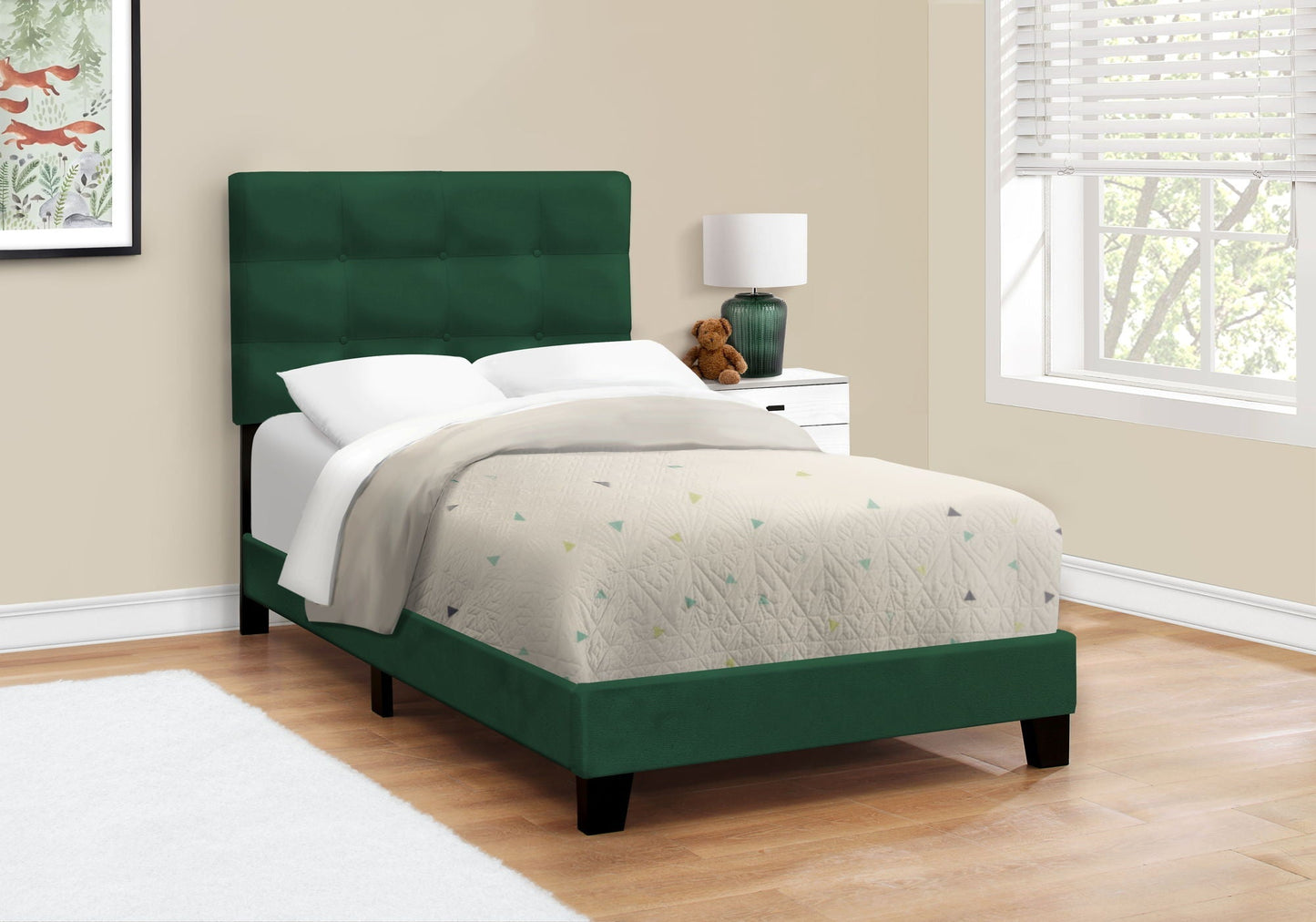 Transitional Upholstered Bed Frame and Headboard