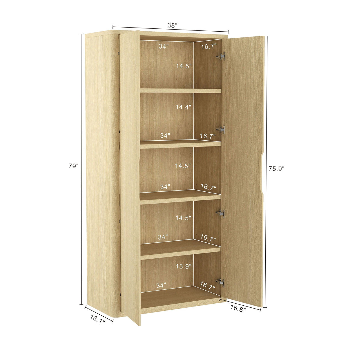 Rivington Bookcase Cabinet with Adjustable Shelves in light brown finish by HouseOfZazla on Tampa Home & Garden Store