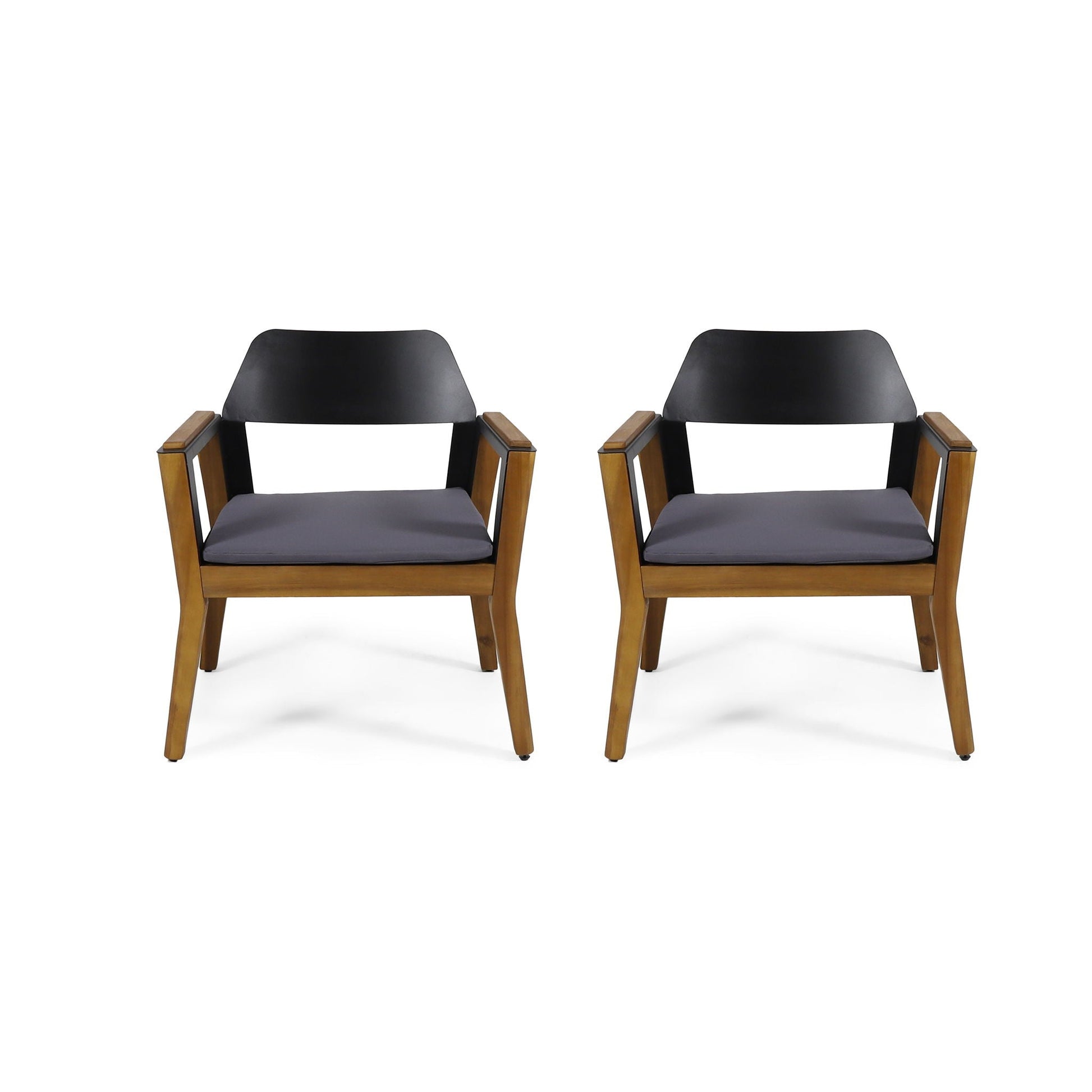 Soho transitional outdoor club chair set 2 teak wood with black cushions HouseOfZazla on Tampa Home & Garden Store