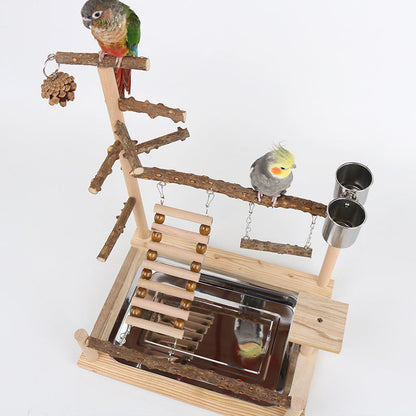 Sichuan Pepper Parrot Climbing Training Platform wooden frame with ladders and cups; two parrots on Tampa Home & Garden Store