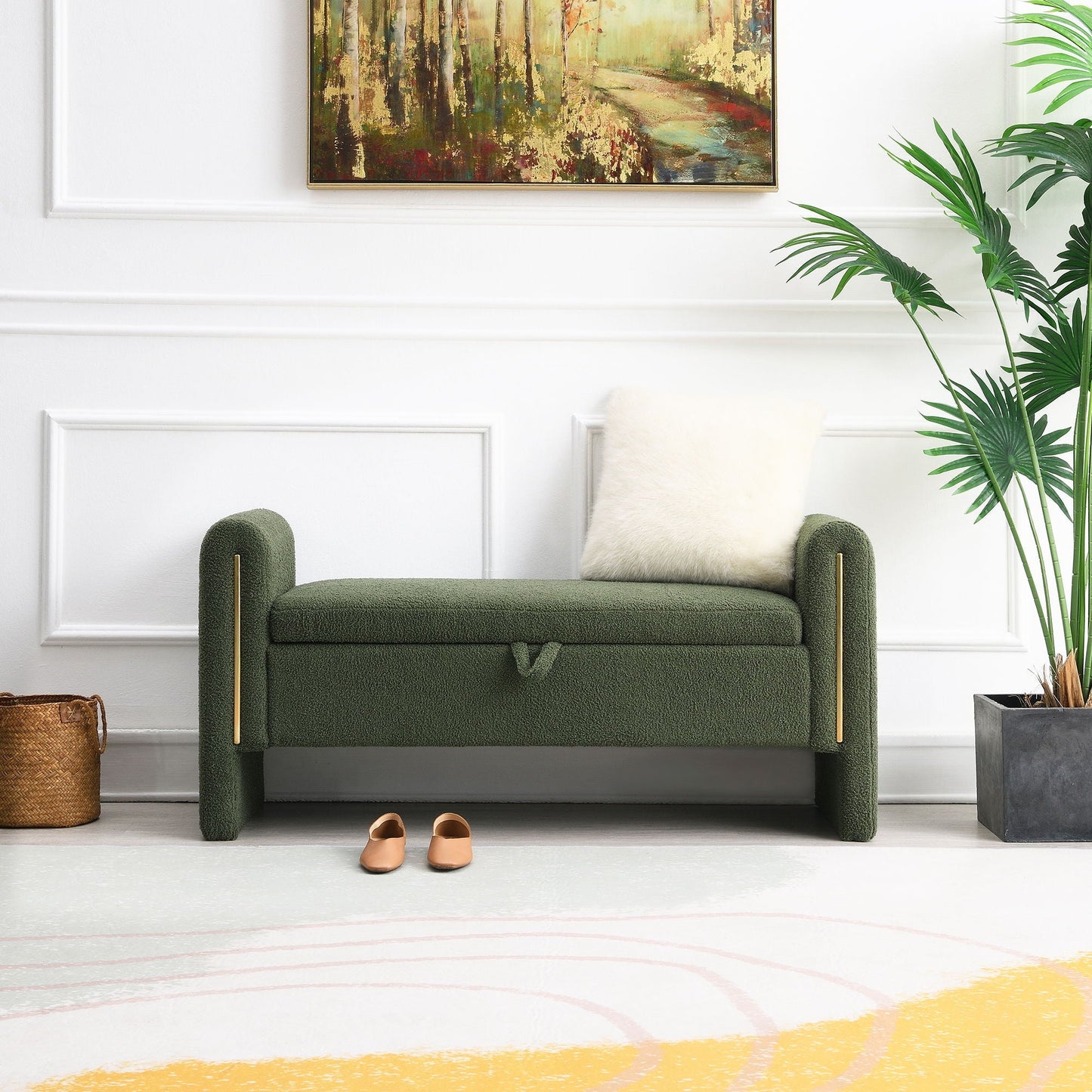 Modern Plush Teddy Bench With Storage And Seat