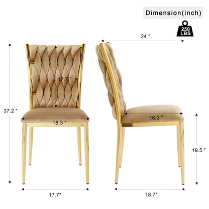 Modern dining chair set beige tufted upholstery with gold legs 2 chairs Unique Piece Furniture on Tampa Home & Garden Store