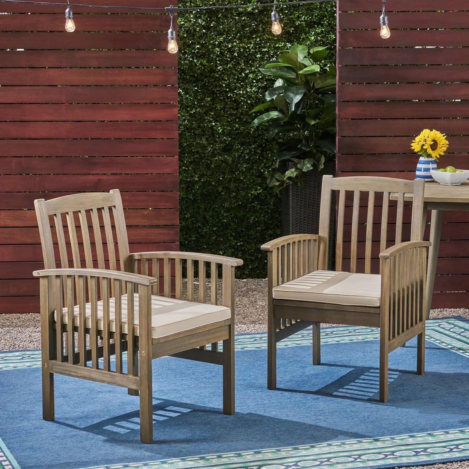 Casa Acacia Dining Chair Set With Cushions, outdoor acacia wood chairs with beige cushions on Tampa Home & Garden Store
