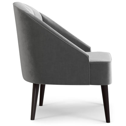 Upholstered Accent Chair with Curved Back in gray fabric by HouseOfZazla, dark wood legs on Tampa Home & Garden Store