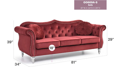 Hollywood Sofa with Glam Tufted Nailhead Trim