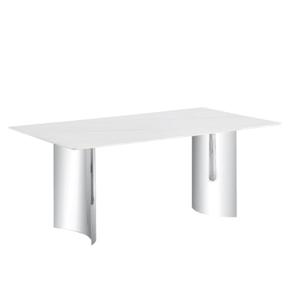 Modern minimalist dining table with white marble-veined top and chrome legs on Tampa Home & Garden Store