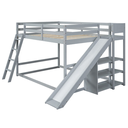 Bunk bed in gray pine wood by HouseOfZazla with ladder, slide, and built-in shelves on Tampa Home & Garden Store