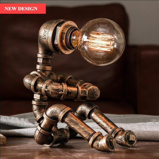Stevvex retro pipe desk lamp copper-toned kettle-style industrial iron with Edison bulb on Tampa Home & Garden Store