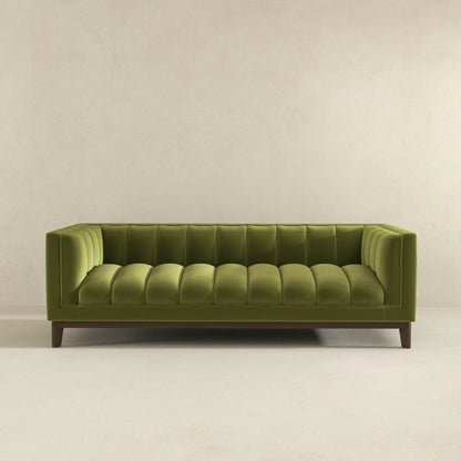 Melissa - Mid Century Modern Sofa, olive green tufted leather, stationary on Tampa Home & Garden Store