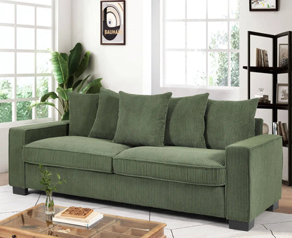 Luxe sofa by Unique Piece Furniture with 5 matching green pillows, spacious 3 seater on Tampa Home & Garden Store