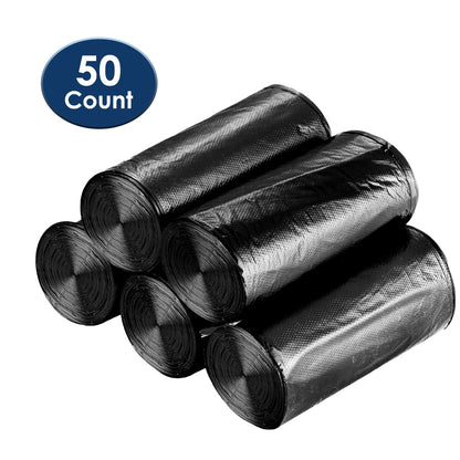 GemGear black garbage bags, 50-count in 5 rolls; unscented, leak‑resistant trash can liners on Tampa Home & Garden Store