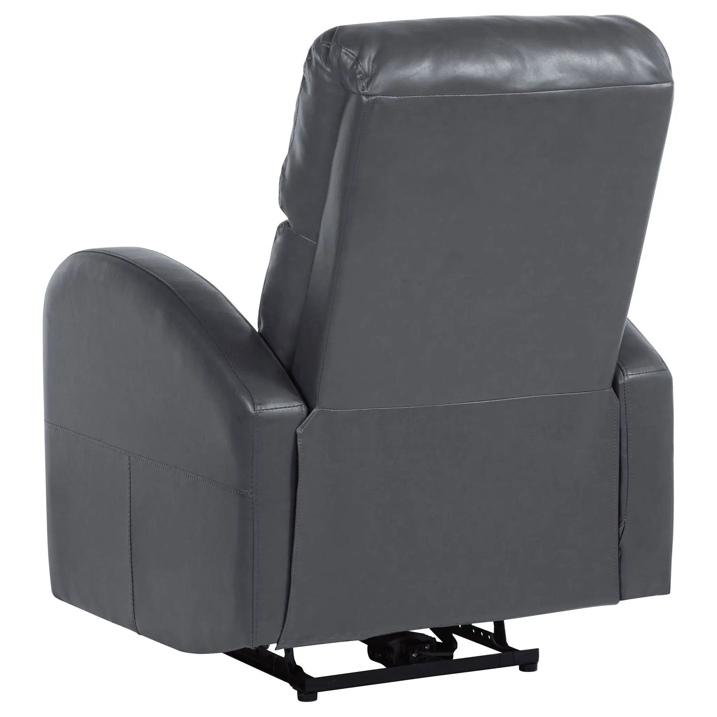 Meglia power recliner chair, gray leather upholstery, metal base on Tampa Home & Garden Store