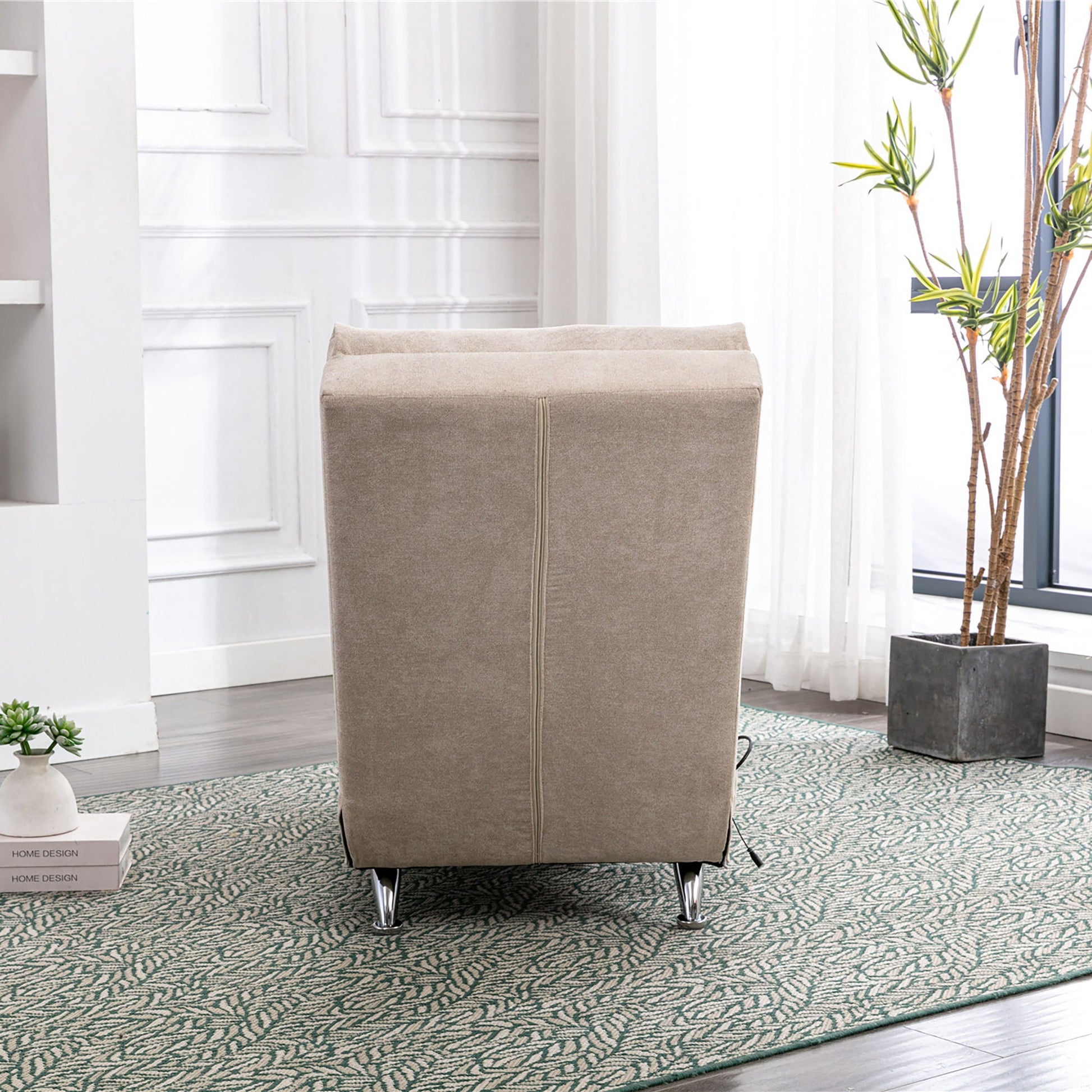 Massage chaise lounge beige fabric with chrome legs Unique Piece Furniture on Tampa Home & Garden Store