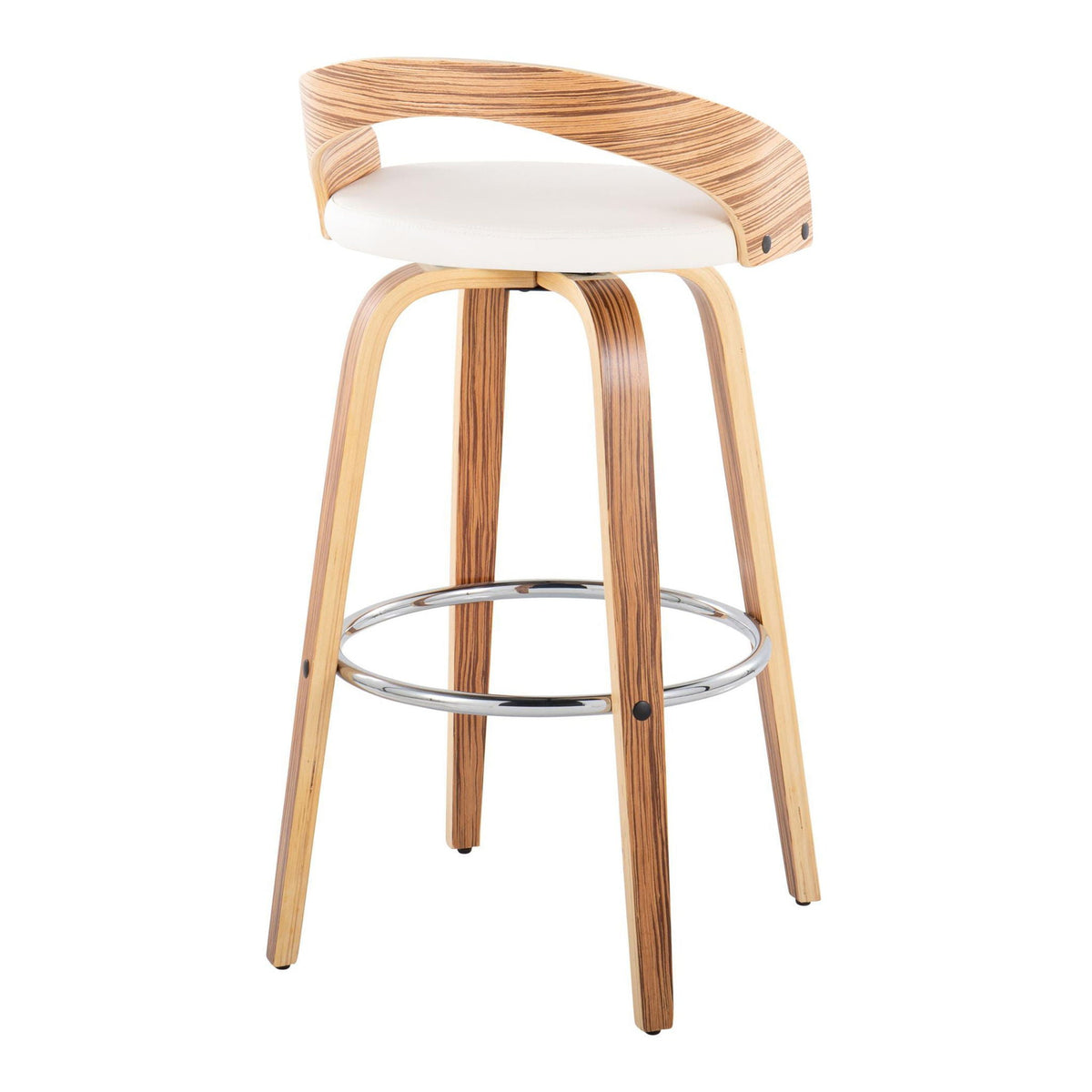 Swivel barstool set with round footrest Pearl Silver upholstery wood grain frame HouseOfZazla on Tampa Home & Garden Store