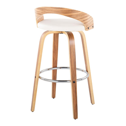 Swivel barstool set with round footrest Pearl Silver upholstery wood grain frame HouseOfZazla on Tampa Home & Garden Store