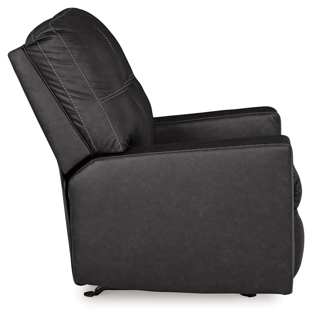 Barlin Mills Rocker Recliner, black faux leather upholstery, Unique Piece Furniture on Tampa Home & Garden Store