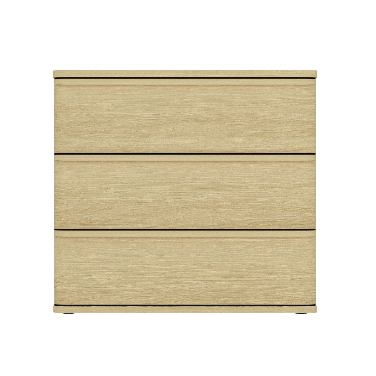 Oak nightstand with three drawers in natural finish; smooth wood grain and slim drawer gaps on Tampa Home & Garden Store