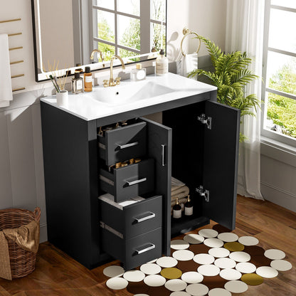 Bathroom vanity with sink, black freestanding cabinet with 3 drawers and soft-close doors on Tampa Home & Garden Store