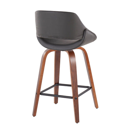 Fabrico counter stools set of 2, black leather seat with wood legs midcentury style on Tampa Home & Garden Store