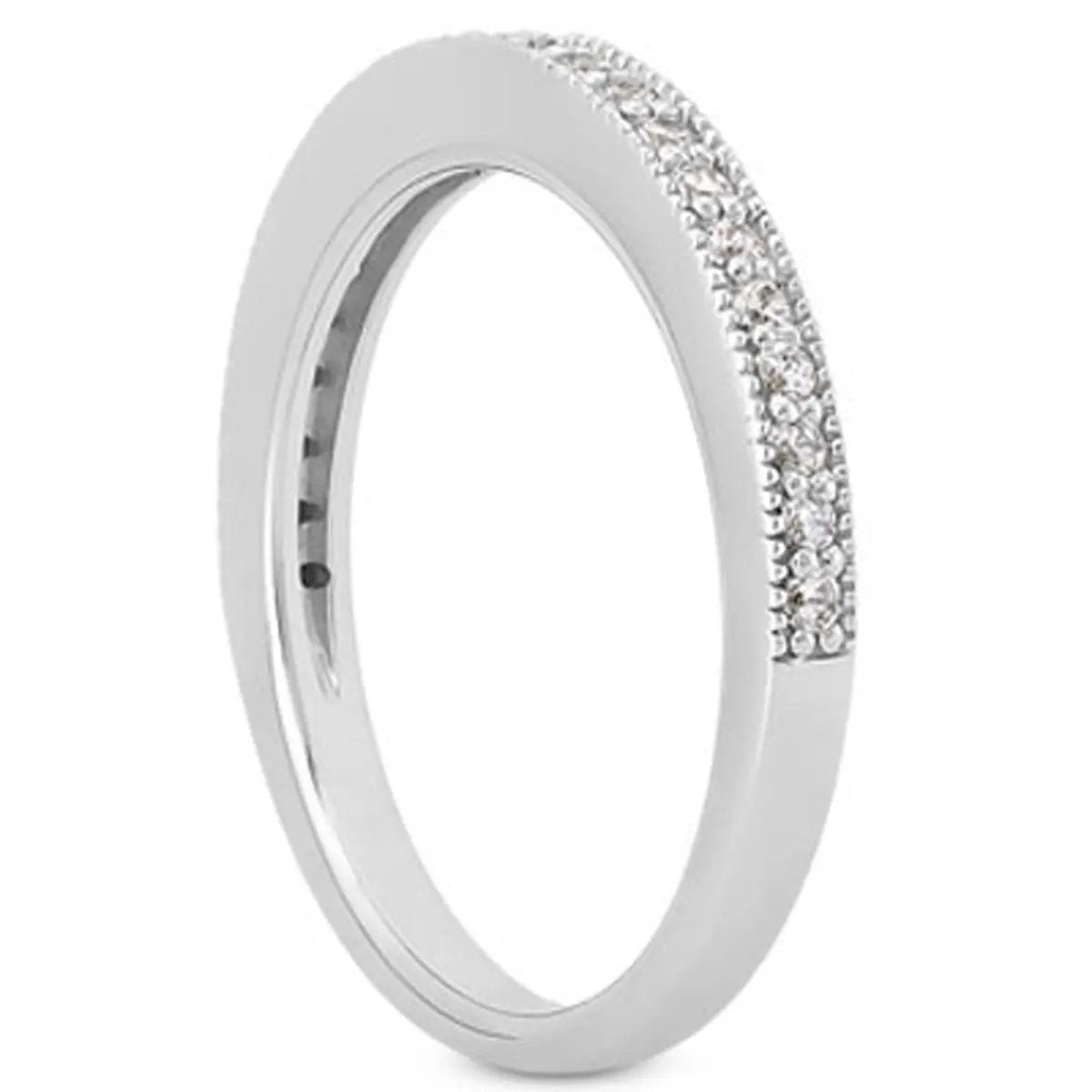 Wedding ring 14k white gold pave diamonds milgrain band half-around by Bids.com on Tampa Home & Garden Store
