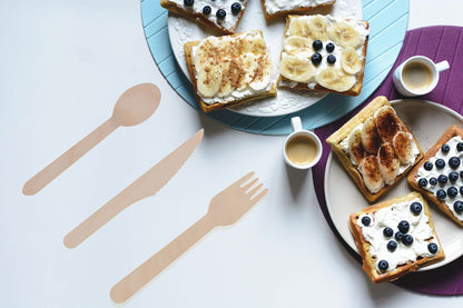Natural Wood Cutlery And Utensils For A Party