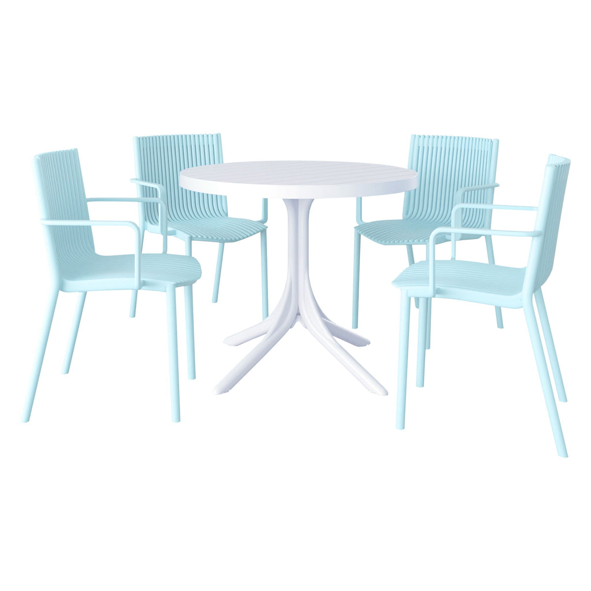 4 Stackable Plastic Chairs and Round Table