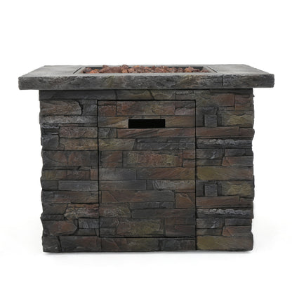 Fire pit 33' square MGO by HouseOfZazla in dark stone with lava rock, 40,000 BTU on Tampa Home & Garden Store