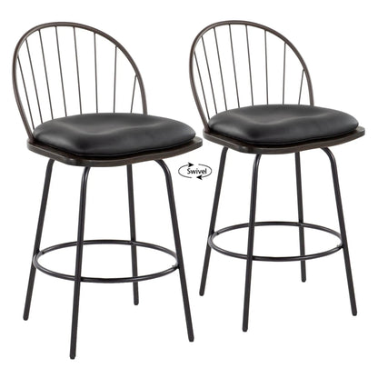 Riley Claire farmhouse counter stool set of 2 with swivel, round footrest, black cushioned seat on Tampa Home & Garden Store