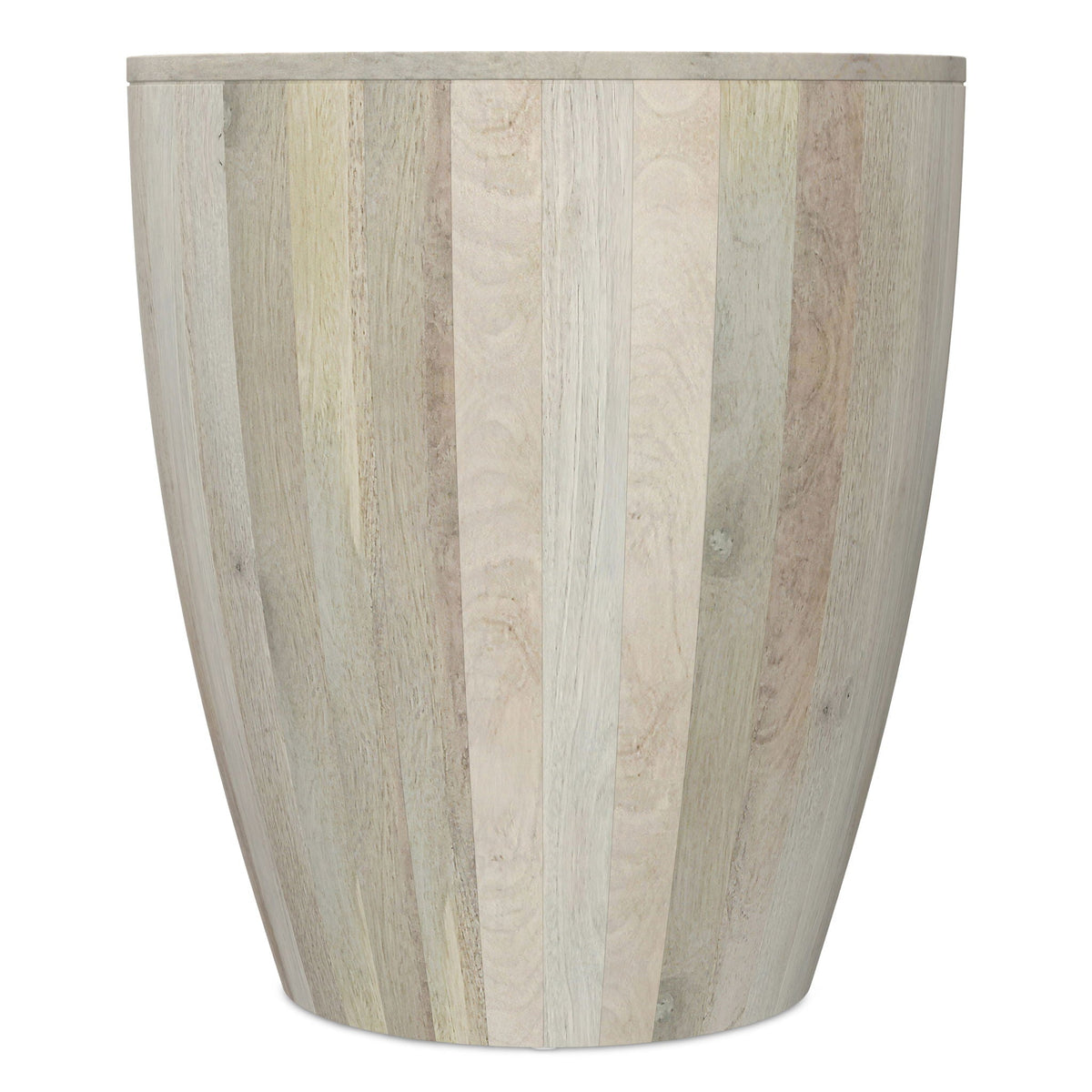 Solid mango wood drum silhouette side table in light natural tones by HouseOfZazla on Tampa Home & Garden Store